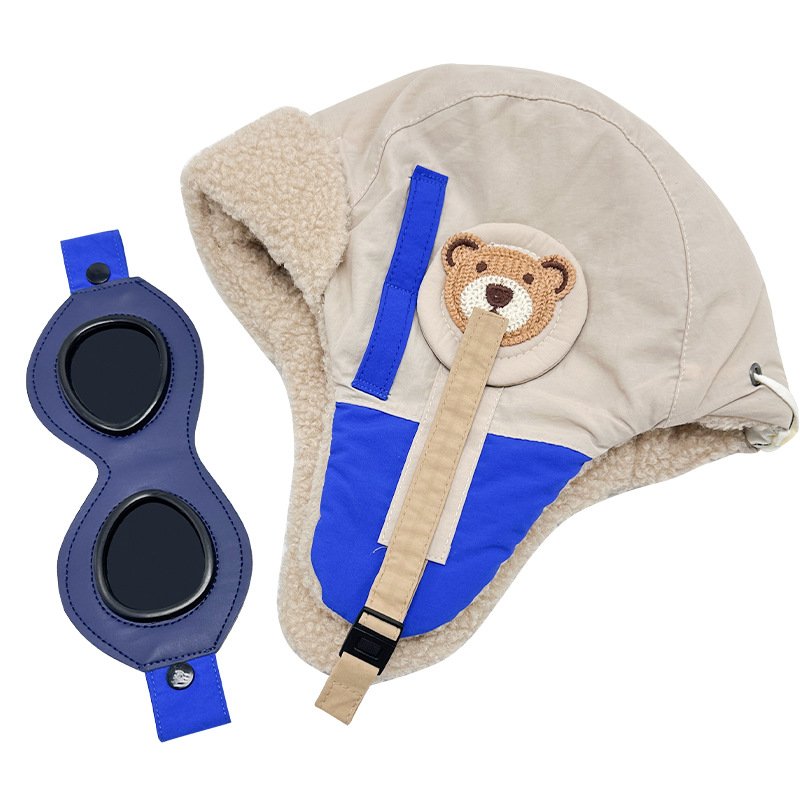 Vintage Kids Aviator Hat and Goggles Costume Accessories Fur Ear Flaps Trooper Trapper Pilot Cap for Children