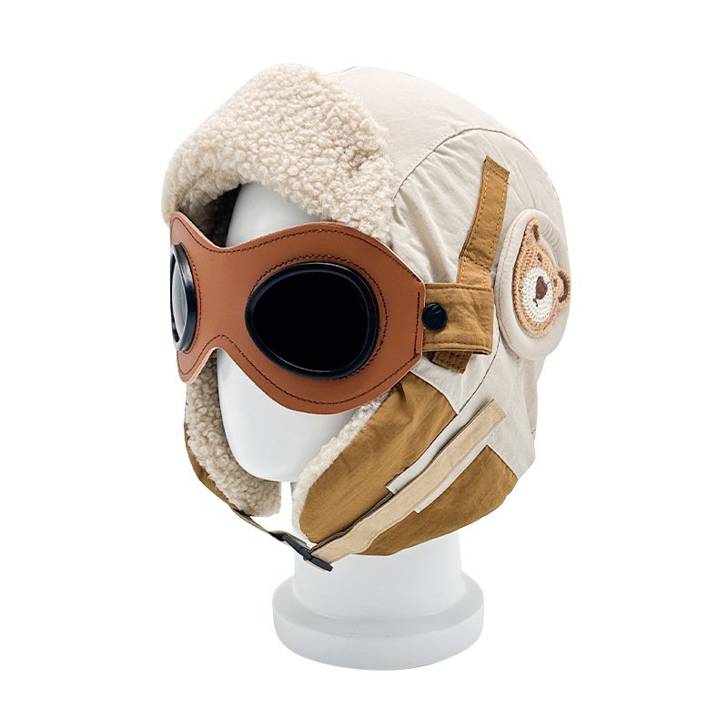 Vintage Kids Aviator Hat and Goggles Costume Accessories Fur Ear Flaps Trooper Trapper Pilot Cap for Children
