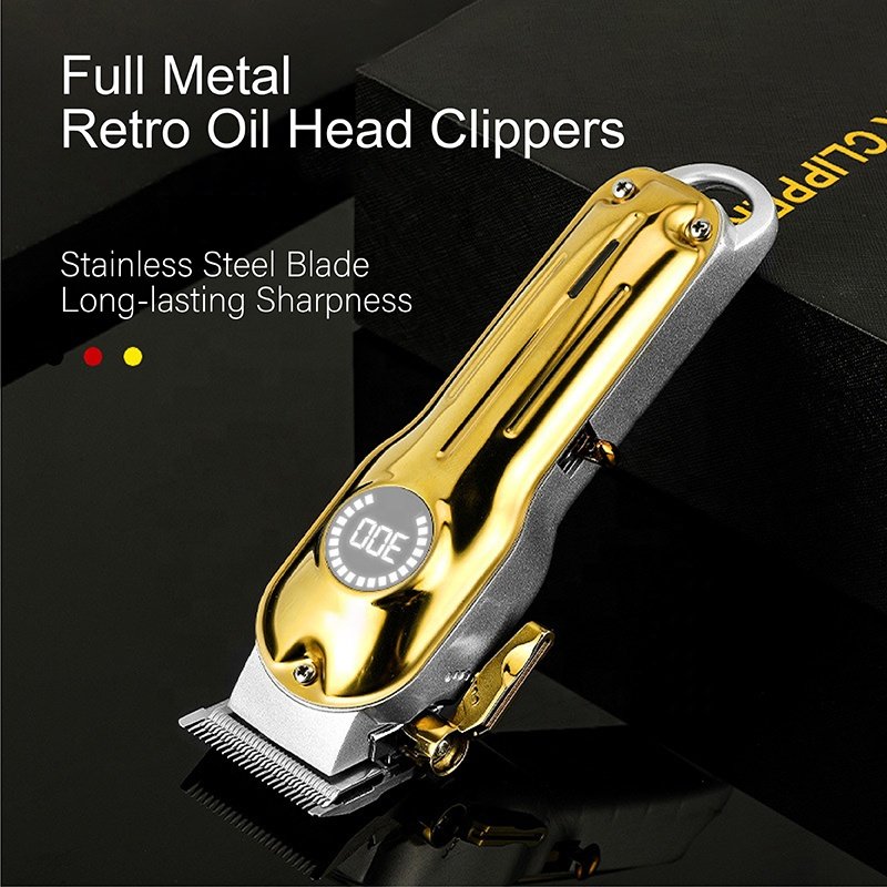 Barber Professional LED Display Aviation Aluminum Material Low Battery Display Gold Silver Hair Trimmer