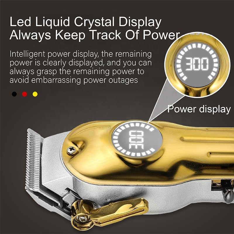 Barber Professional LED Display Aviation Aluminum Material Low Battery Display Gold Silver Hair Trimmer