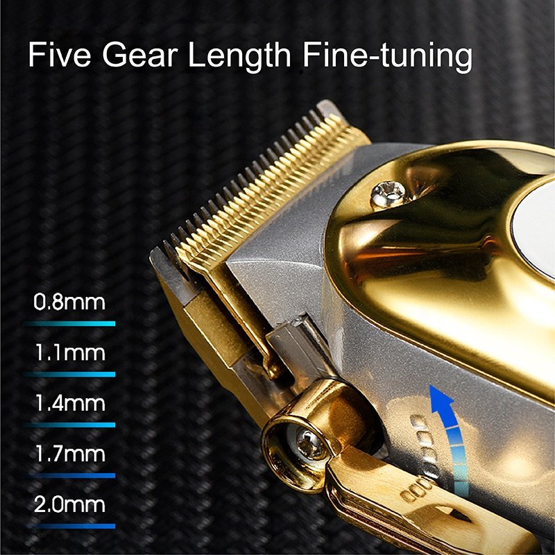 Barber Professional LED Display Aviation Aluminum Material Low Battery Display Gold Silver Hair Trimmer