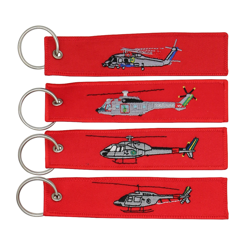Aircraft Embroidered Keyring Tag Pilot Airplane Aviation Keychain Fob Pendant Gift Fabric Double Embroidery