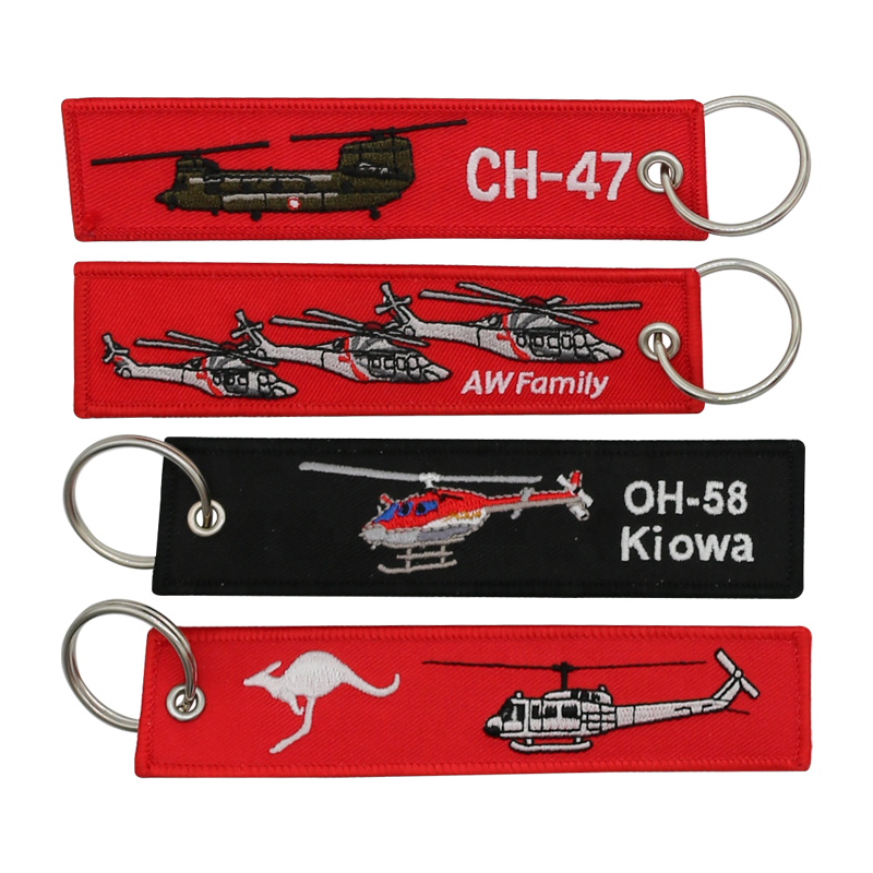 Aircraft Embroidered Keyring Tag Pilot Airplane Aviation Keychain Fob Pendant Gift Fabric Double Embroidery