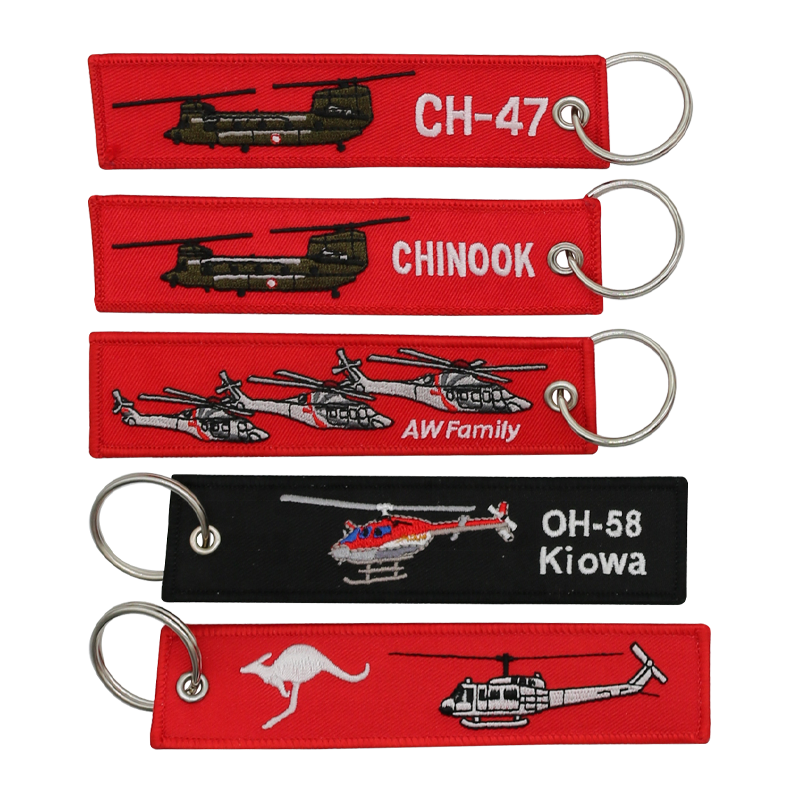 Aircraft Embroidered Keyring Tag Pilot Airplane Aviation Keychain Fob Pendant Gift Fabric Double Embroidery