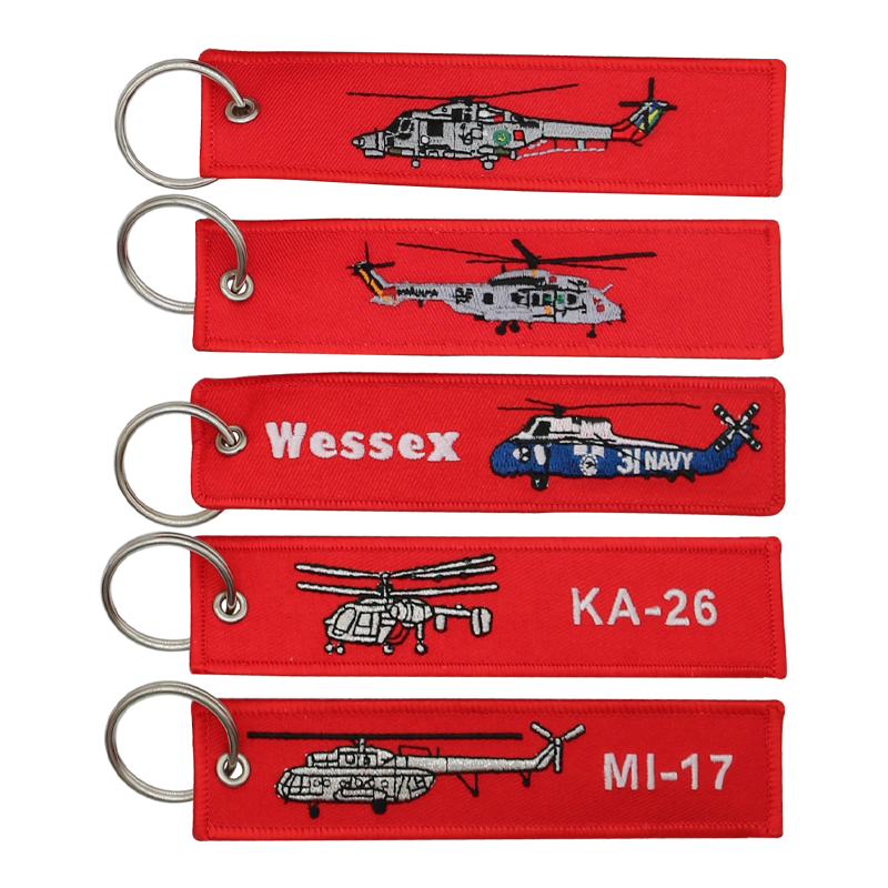 Aircraft Embroidered Keyring Tag Pilot Airplane Aviation Keychain Fob Pendant Gift Fabric Double Embroidery