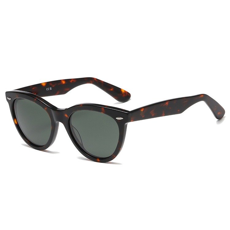 Luxury Brand Identical Style Acetate Wide Polished Black Round Frame Green Anti-Reflective Lens Women Men ray 2241 Sunglasses