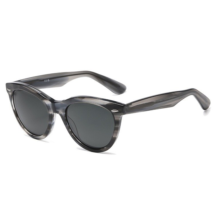 Luxury Brand Identical Style Acetate Wide Polished Black Round Frame Green Anti-Reflective Lens Women Men ray 2241 Sunglasses