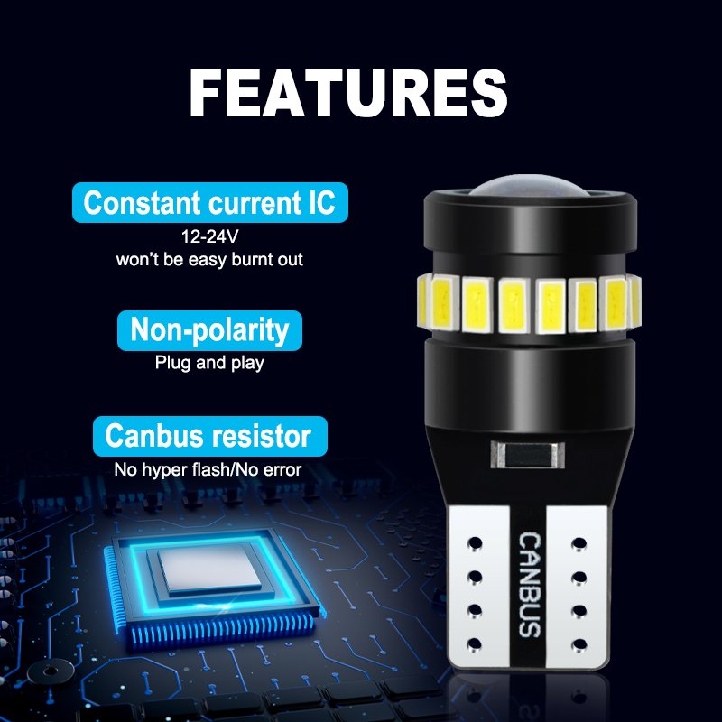 Gview GS T10 LED Light Bulb 6000K White Amber W5W T10 Error Free for Car Dome Map Door Courtesy License Plate Dash Instrument