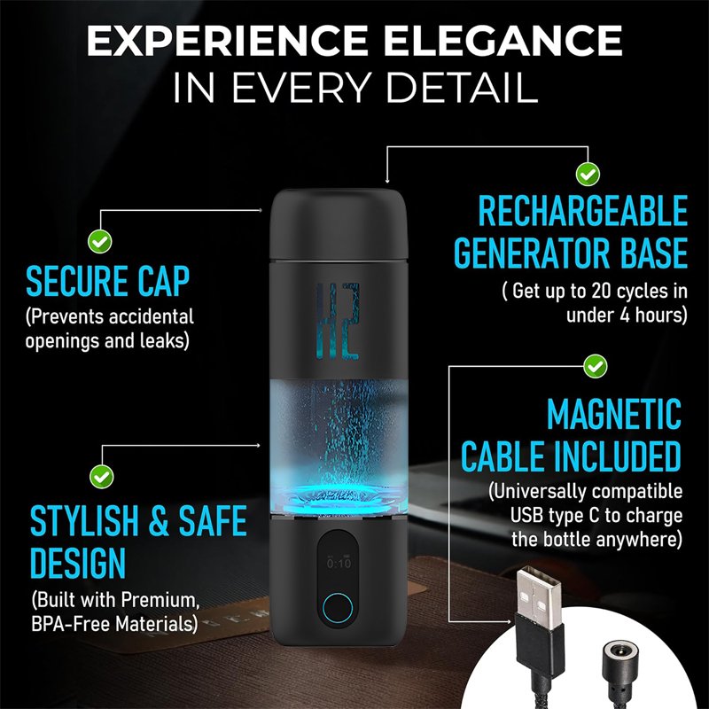 Guaranteed Quality Unique High Borosilicate Glass Magnetic Charging Pem Electrolyzer Bottle Hydrogen Water Cup