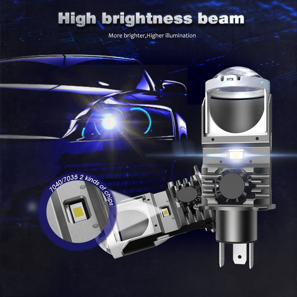 H4 Led Car Headlight Bulbs 100w 12v 5500LM Plug and Play Mini Projector Lens Headlight Headlamp Replacement for Car, Motorcycle