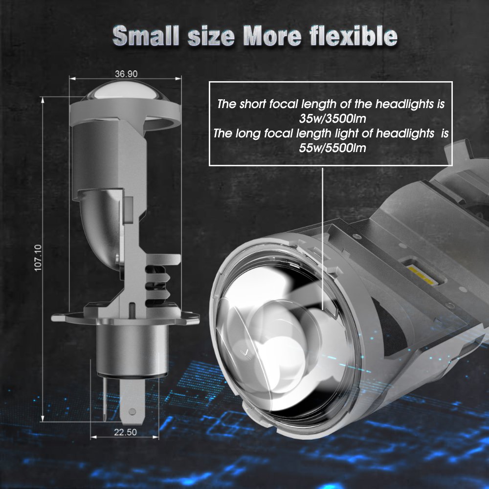 H4 Led Car Headlight Bulbs 100w 12v 5500LM Plug and Play Mini Projector Lens Headlight Headlamp Replacement for Car, Motorcycle