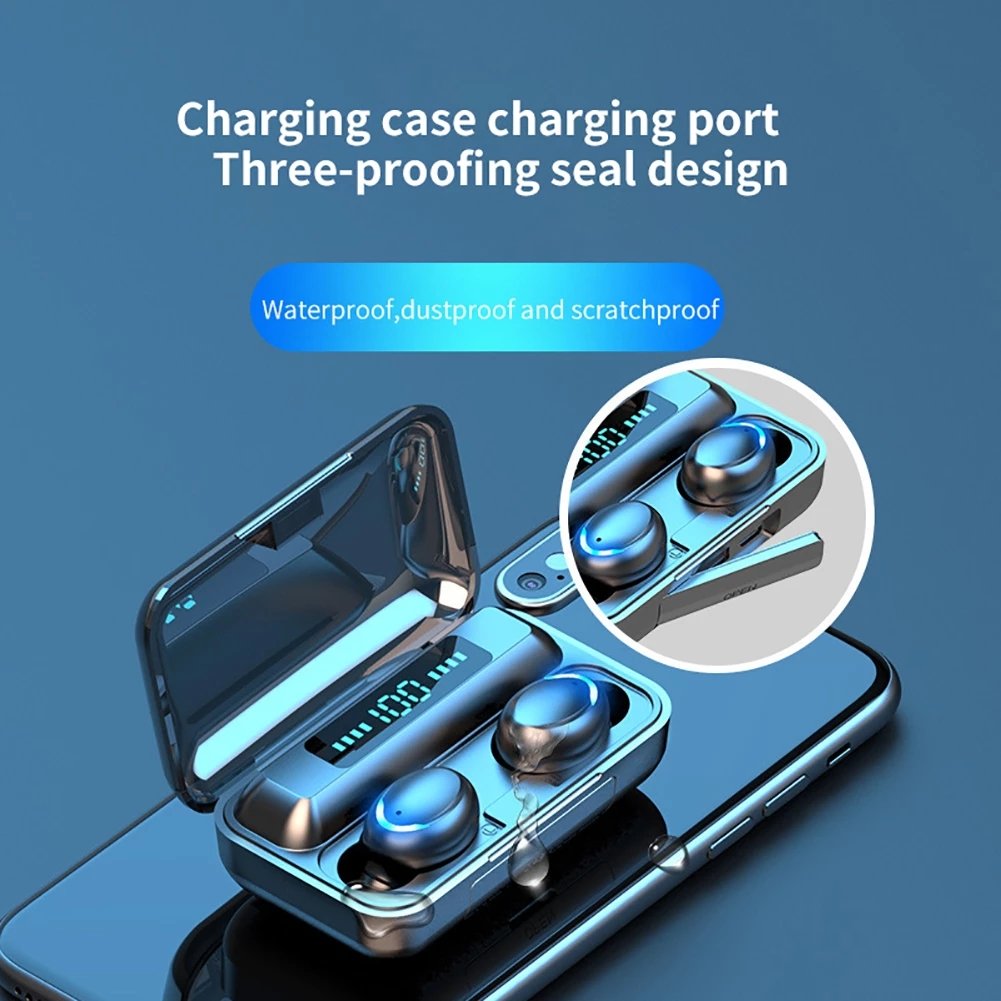 Bluetrun F9-5C TWS Headphones Sport Stereo 5.0 Earphones Charging Box 9D Wireless Waterproof Earbuds Headphones With Microphone