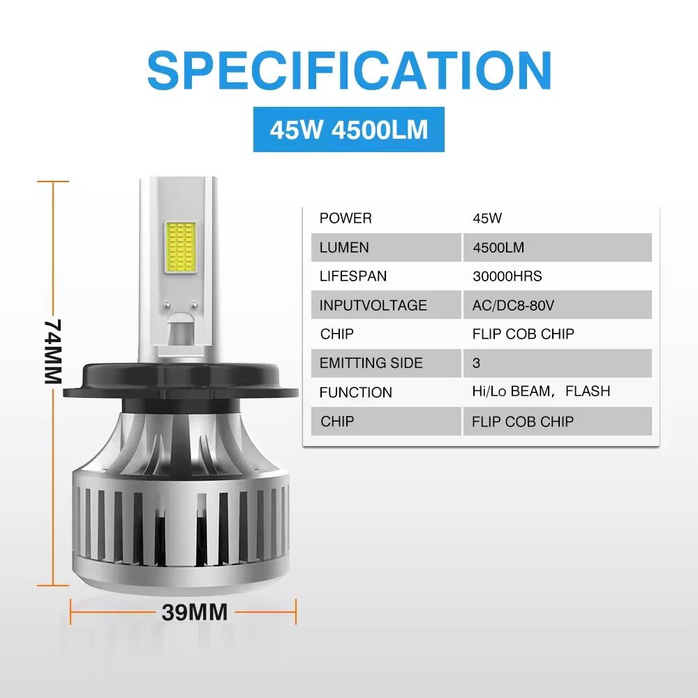 Motoled 80V 4500LM High Power H4 Motorcycle Headlight