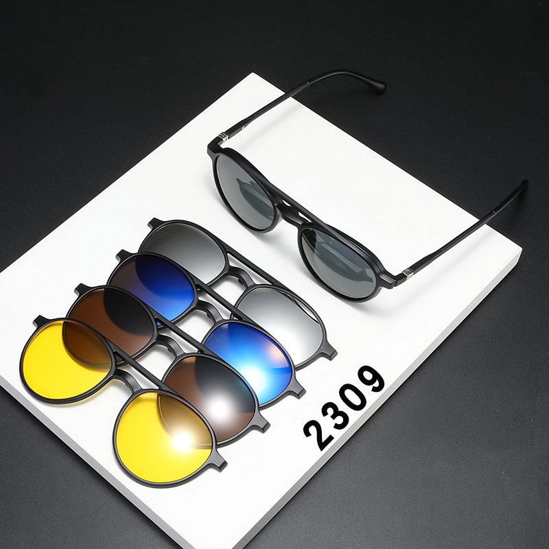 2189 Ready Stock Frames Glasses with Sunglasses Polarized Magnetic Clip on Sunglasses for Men