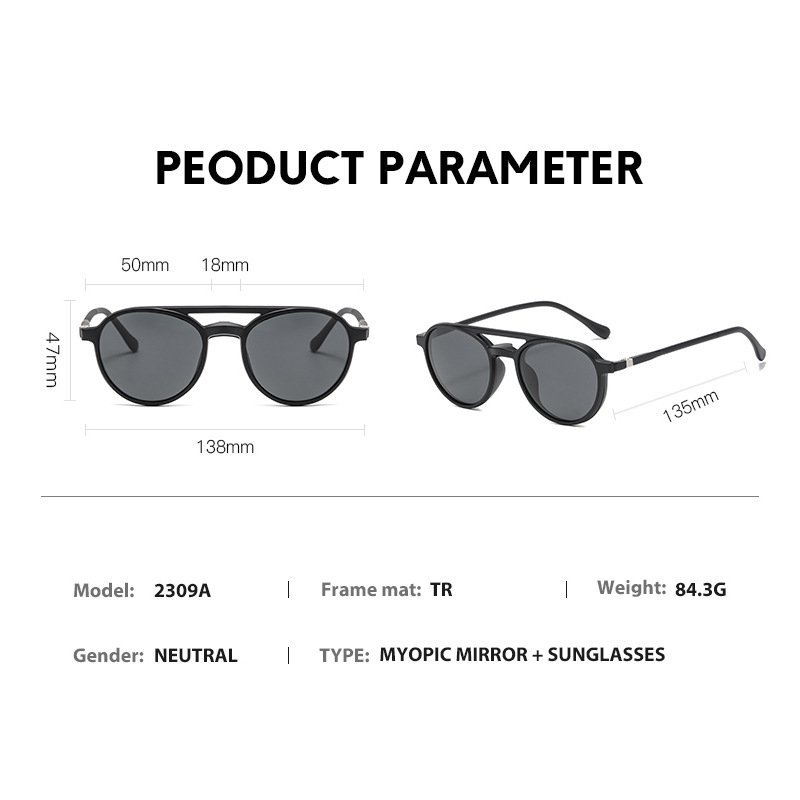 2189 Ready Stock Frames Glasses with Sunglasses Polarized Magnetic Clip on Sunglasses for Men