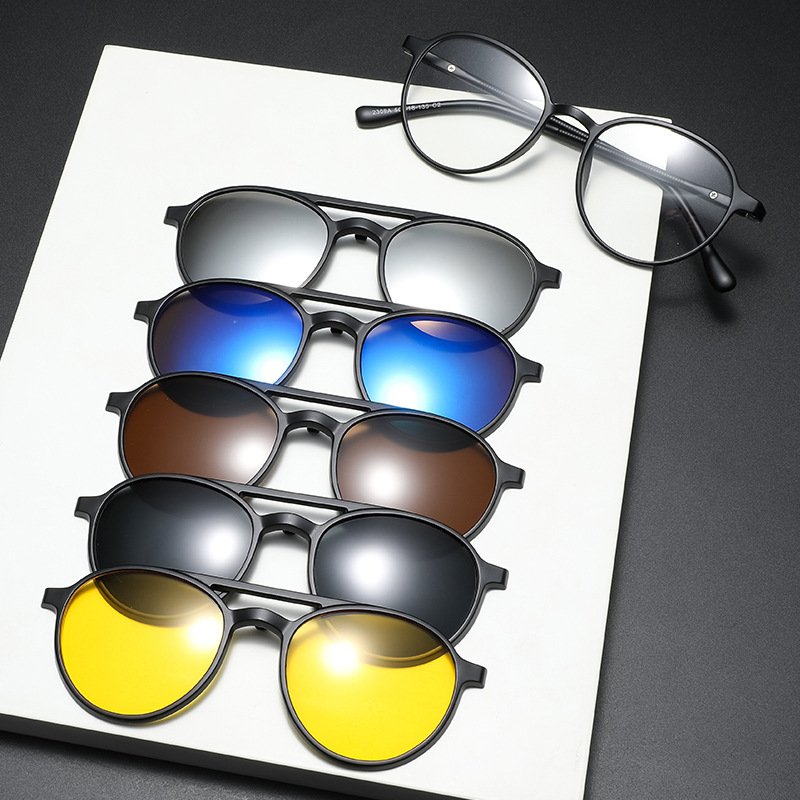 2189 Ready Stock Frames Glasses with Sunglasses Polarized Magnetic Clip on Sunglasses for Men