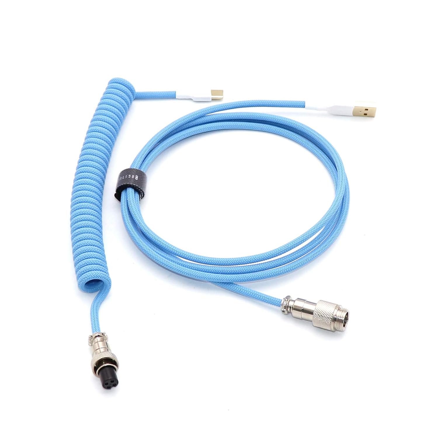 GIET L Shape Single Sleeved PET Coiled Type C Cable for Mechanical Keyboard Coiling Spring Sprial Cable with GX12 Aviator 1.5M