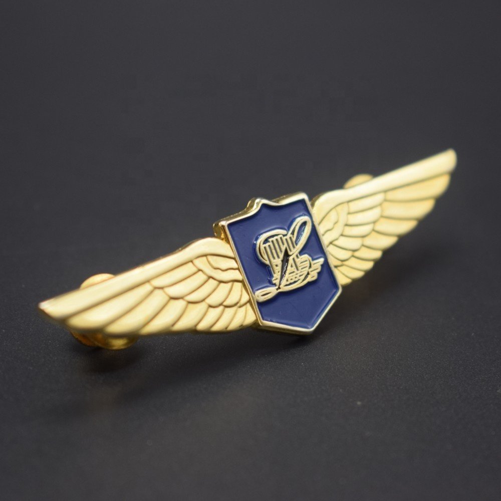 Hot Sale High Quality Custom Silver Color Airplane Wings Badge Metal Lapel Pin