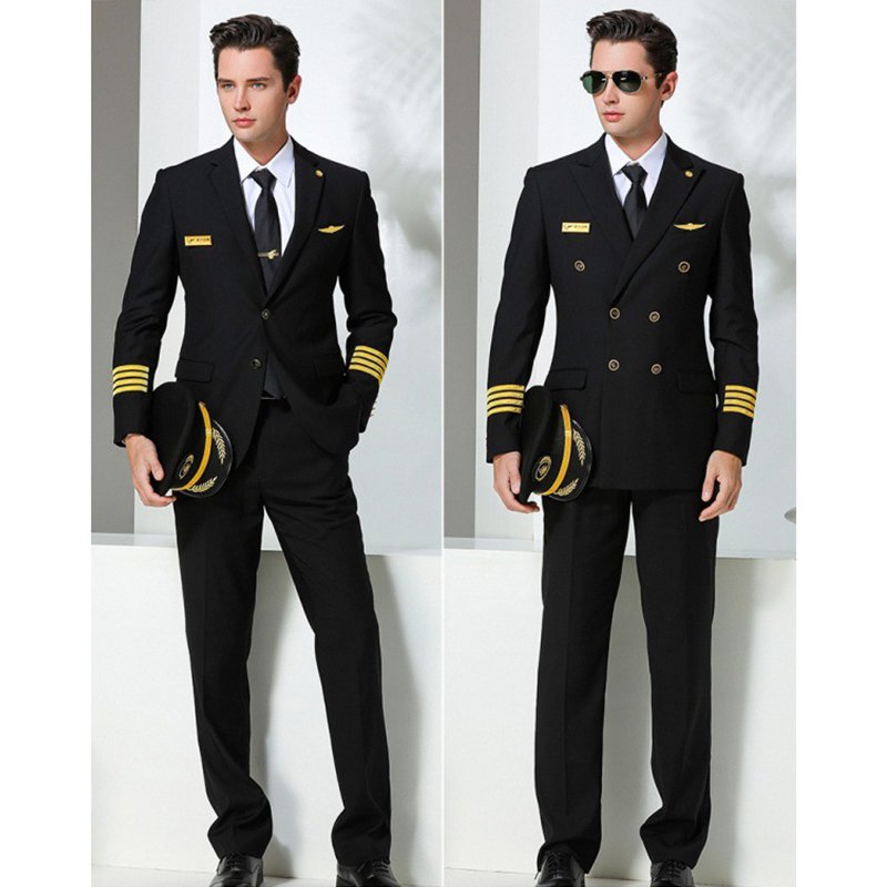 High-end Black Airline Captain Uniform Shirt With Coat Spring and Fall Pilot Training Institution Uniform Coat Set