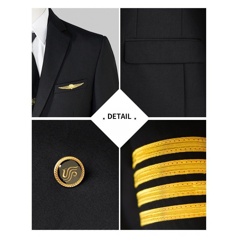 High-end Black Airline Captain Uniform Shirt With Coat Spring and Fall Pilot Training Institution Uniform Coat Set