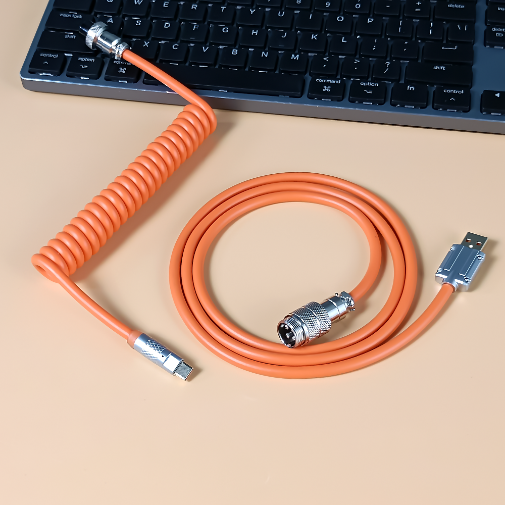 Jmax RGB PU Zinc Alloy Double-Sleeved Coiled Spiral Cable for Gaming Mechanical Keyboard with Detachable Metal-Aviator