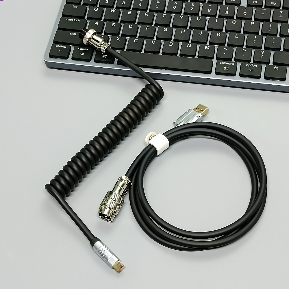 Jmax RGB PU Zinc Alloy Double-Sleeved Coiled Spiral Cable for Gaming Mechanical Keyboard with Detachable Metal-Aviator