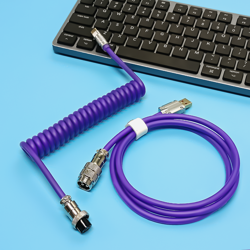 Jmax RGB PU Zinc Alloy Double-Sleeved Coiled Spiral Cable for Gaming Mechanical Keyboard with Detachable Metal-Aviator