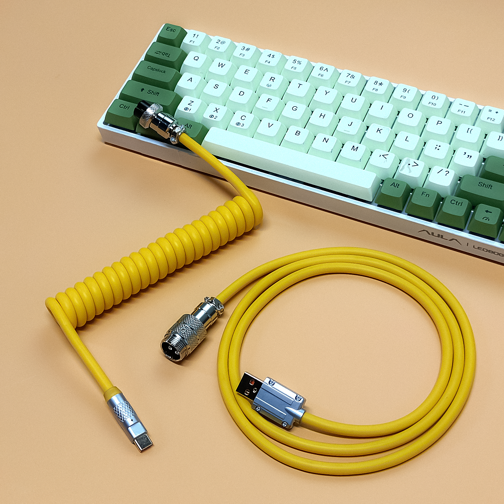 Jmax RGB PU Zinc Alloy Double-Sleeved Coiled Spiral Cable for Gaming Mechanical Keyboard with Detachable Metal-Aviator