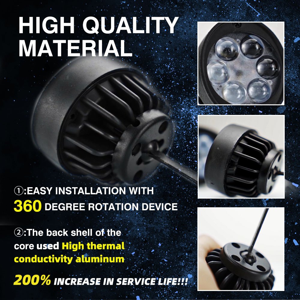 MOTOLED 2PCS 12V Moto Side Mirror Fog Light Auxiliary Led Mini Motorcycle Spotlights 6 Lamp 18W 1800LM