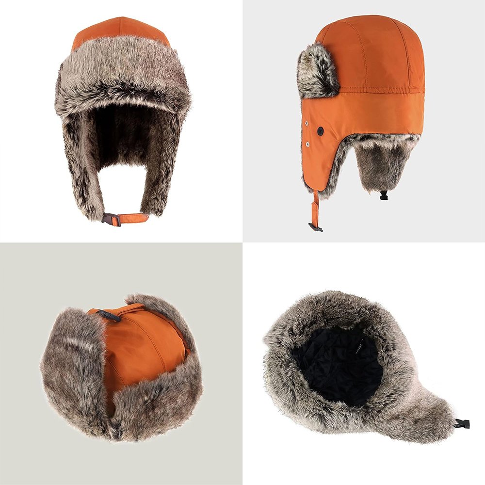 Custom Fur Earflap Snowboarding Aviator Russian Warm Winter Hat Trooper Ushanka Faux Sherpa Trapper Hat for Men Unisex Adults