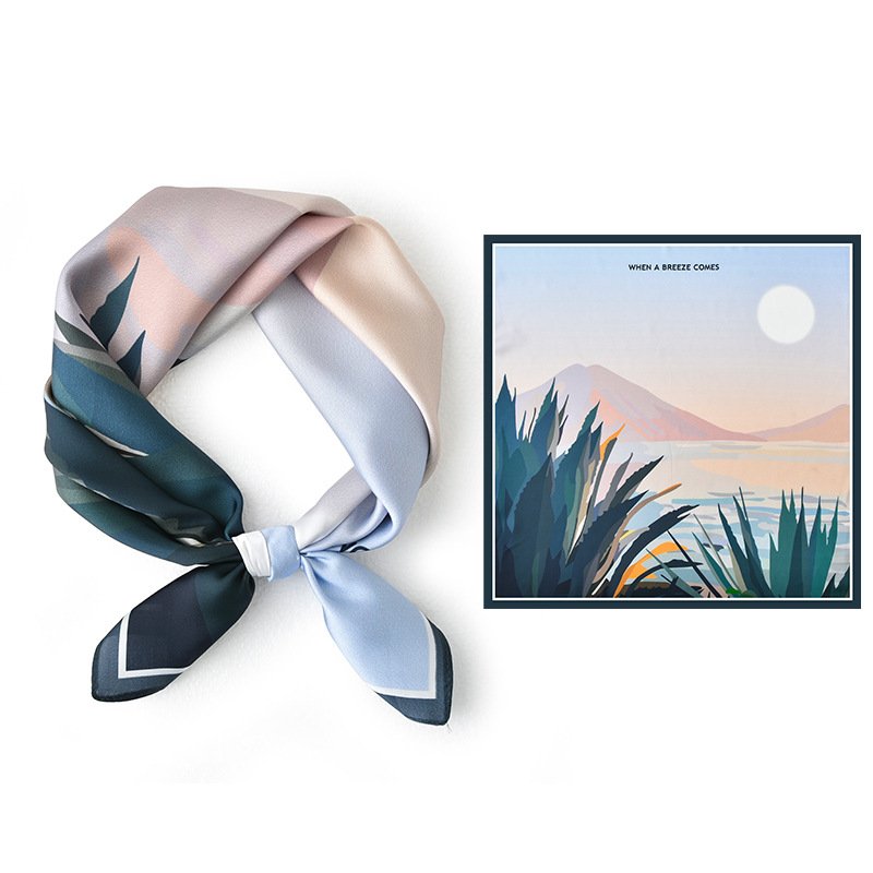 Factory Custom Printed Satin Scarf Narrow Hair Accessories Tied Handle Bag Twill Hair Band Scarf Square Scarf Handkerchiefs