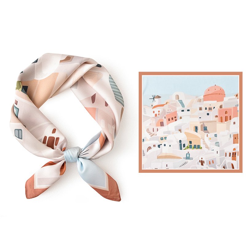 Factory Custom Printed Satin Scarf Narrow Hair Accessories Tied Handle Bag Twill Hair Band Scarf Square Scarf Handkerchiefs