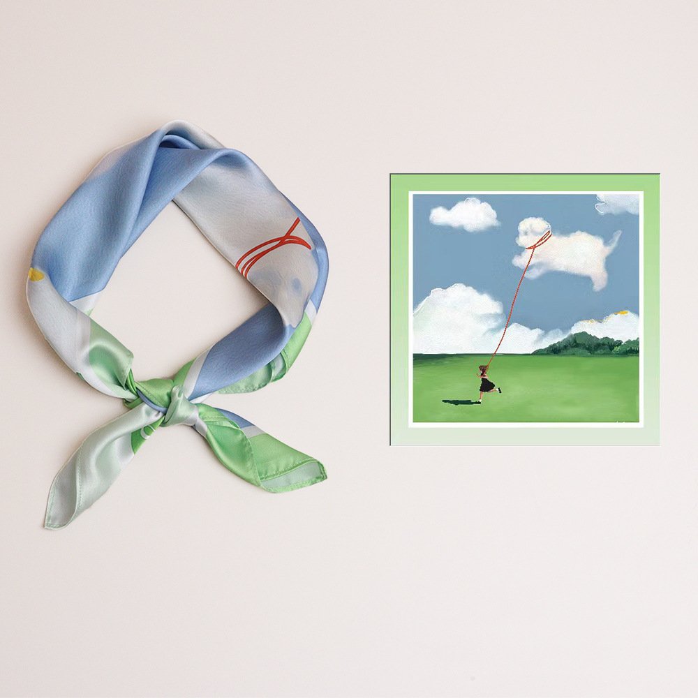 Factory Custom Printed Satin Scarf Narrow Hair Accessories Tied Handle Bag Twill Hair Band Scarf Square Scarf Handkerchiefs