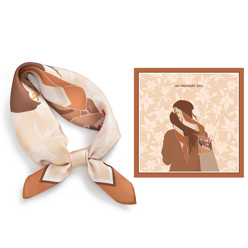 Factory Custom Printed Satin Scarf Narrow Hair Accessories Tied Handle Bag Twill Hair Band Scarf Square Scarf Handkerchiefs