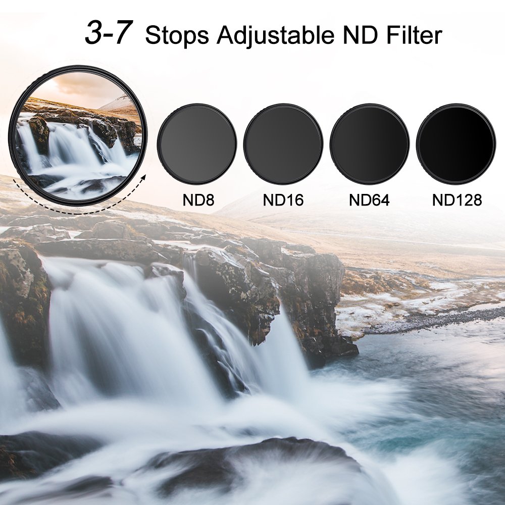 GiAi OEM VND8-128 Camera Lens Filter Adjustable Neutral Density Filter 43 55 58 62 67 77 82mm for Sony Nikon Camera