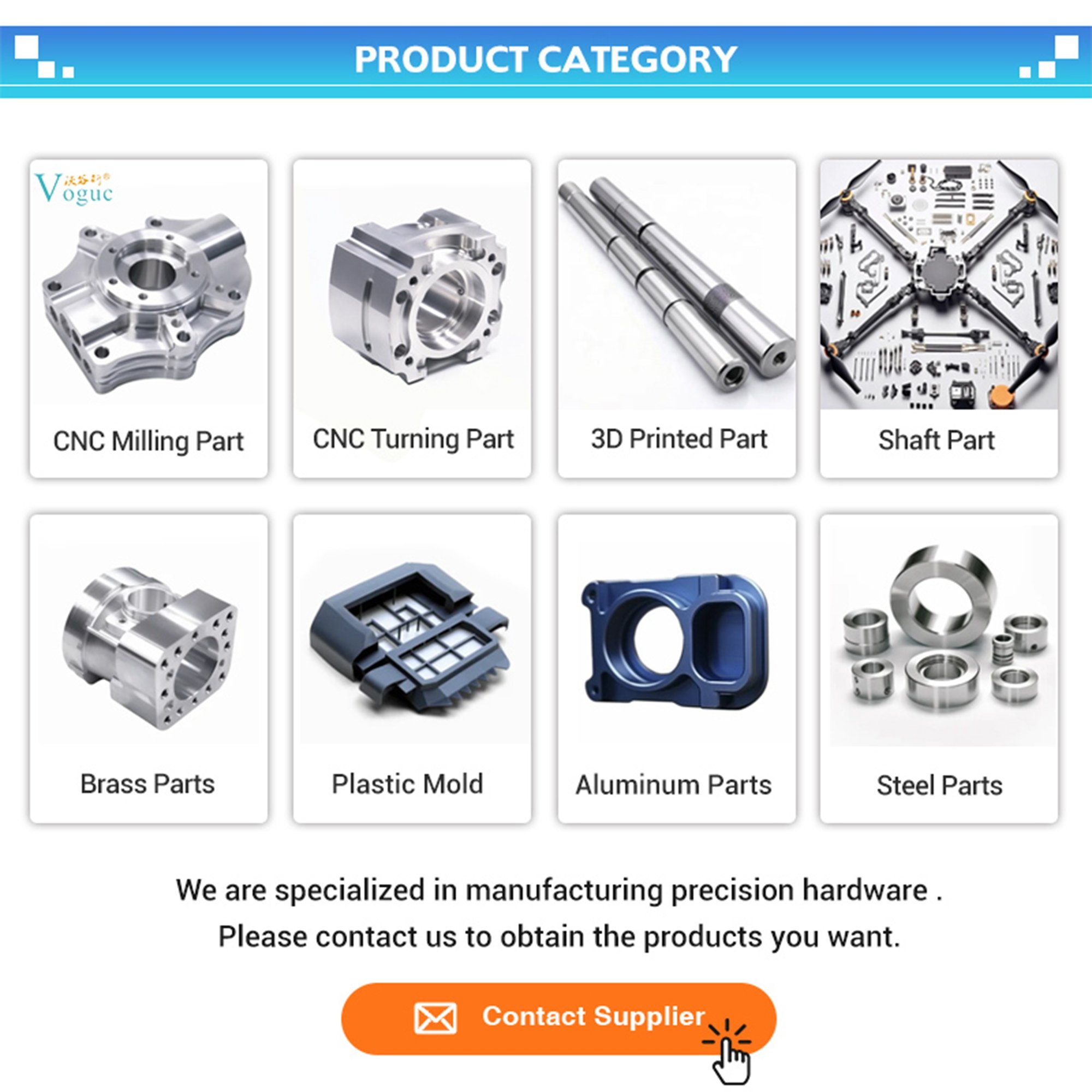 Voguc Made in China High Precision CNC 3/4/5 Axis Complex Machining Parts Fabrication with Assembly Services