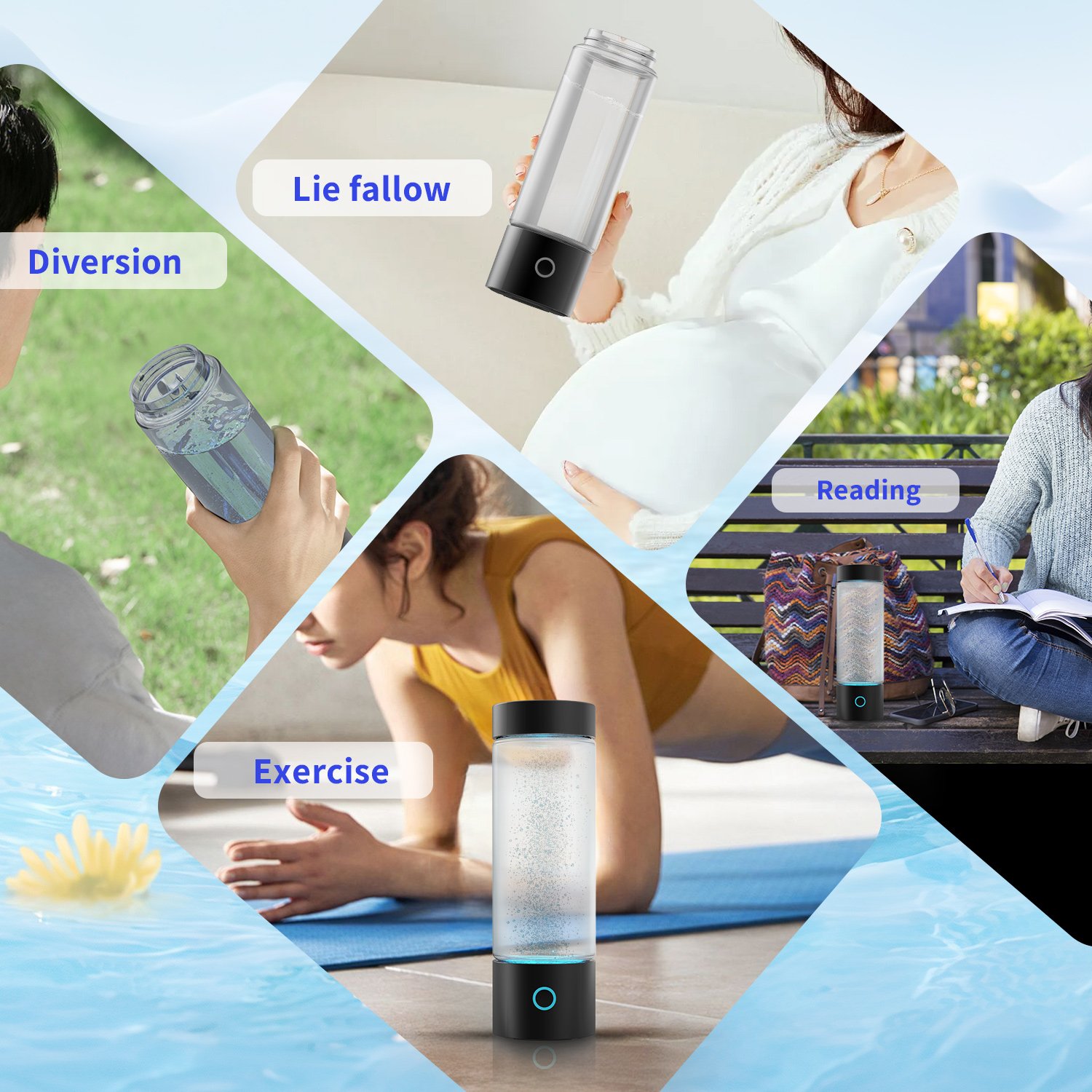 Simple High Capacity Portable Chargeable Hydrogen-rich Water Cup 400ml SPE Electrolysis Healthy Oxidation Resistance
