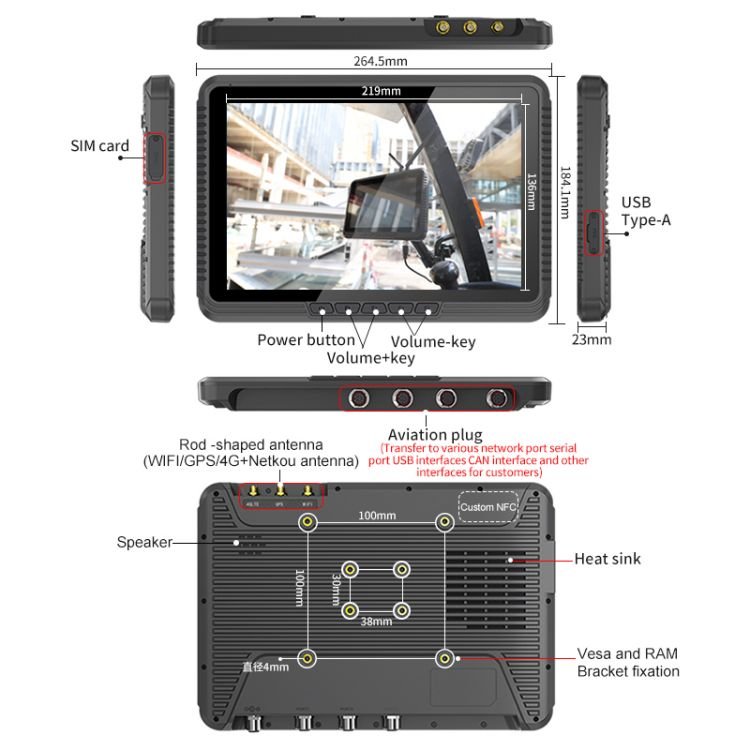 CENAVA CZ10J 10.1 Inch 4Gb+64Gb 700 Nits 4G Lte Gps Nfc Wifi Ble N5100 Sim Card Win11 Ip65 Tablet Rugged