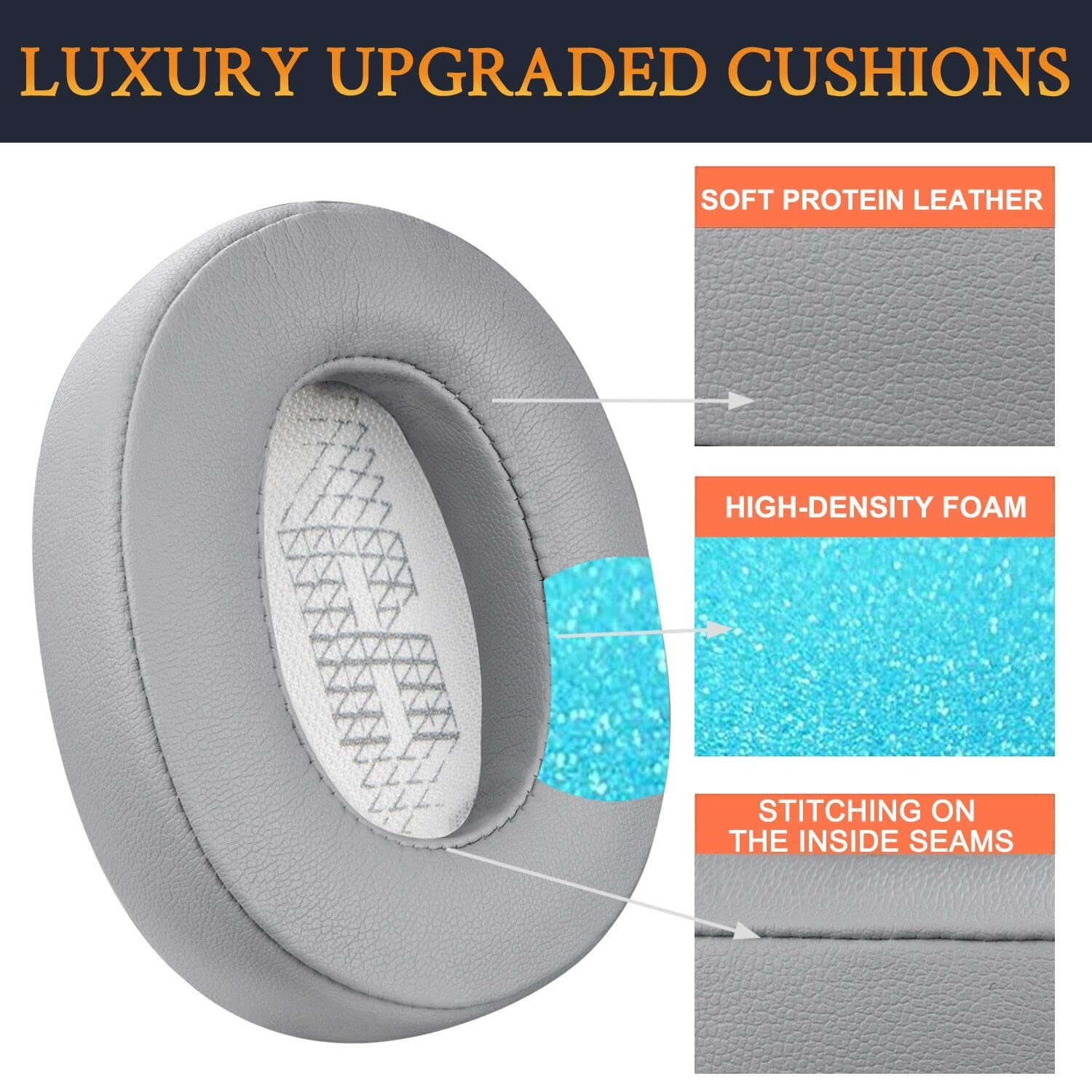 Protein Leather Grey Noise Isolation Headphones Earpads Cover for JBL Live 500BT Wireless