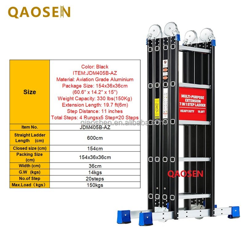 Black Aviation Grade Aluminium Multifunctional Ladder Ladders 4 Fold Ladder