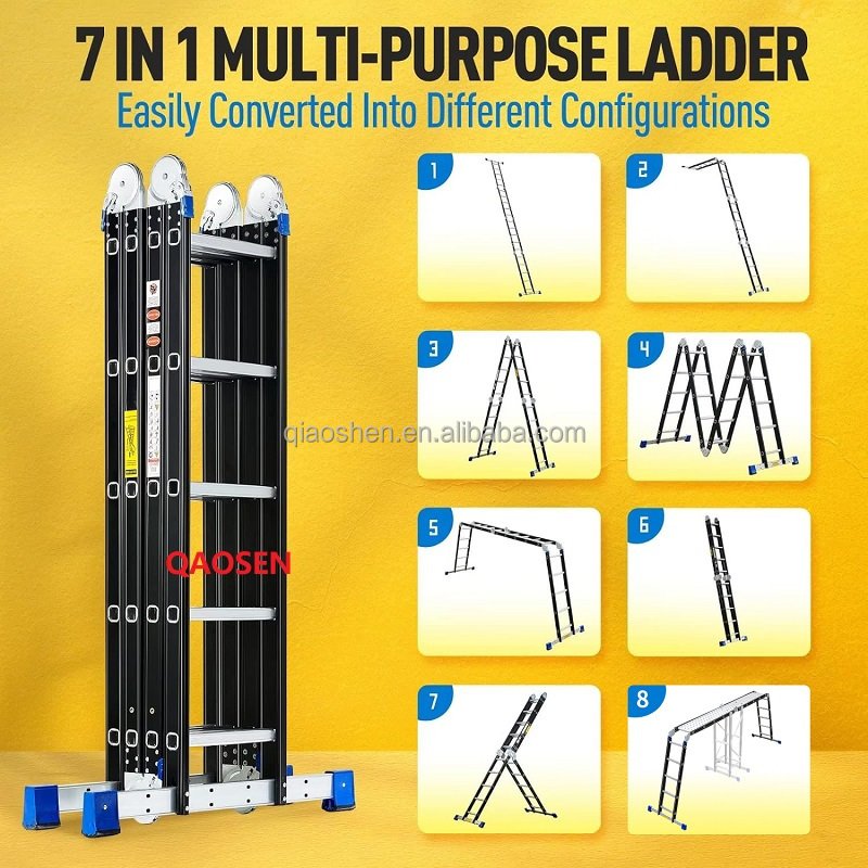 Black Aviation Grade Aluminium Multifunctional Ladder Ladders 4 Fold Ladder