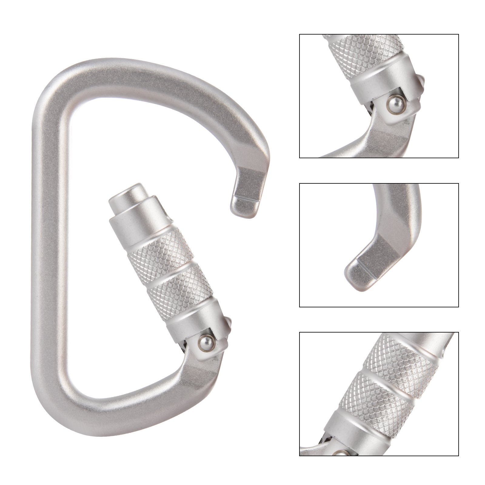 D Shape Silver Aviation Aluminum Alloy Carabiner Custom Climbing Logo