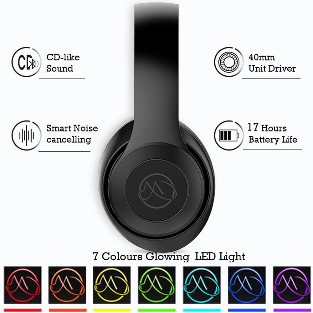 China Free Shipping OEM Wireless Earphones Stereo Earbuds Foldable BT Headset Led Over Ear Headphone bluetooth With Microphone