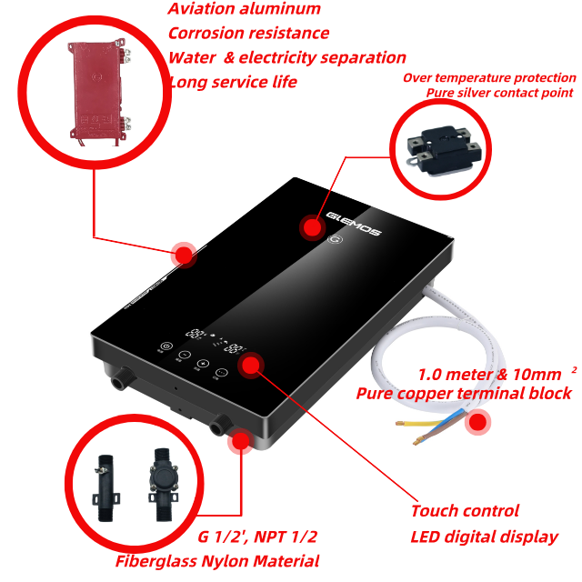 Electric Tankless Water Heater with LED Display Touch Control Wall-Mounted for Household Car Hotel Garage calentador de agua