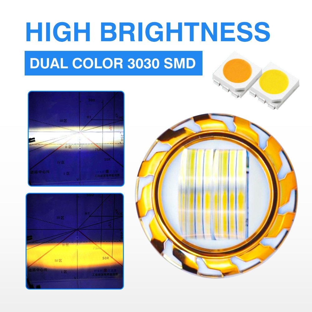 MOTOLED Built in Headlight 20W 2000LM Projector Lens Dual Color White Yellow Light Blue DRL DC12V