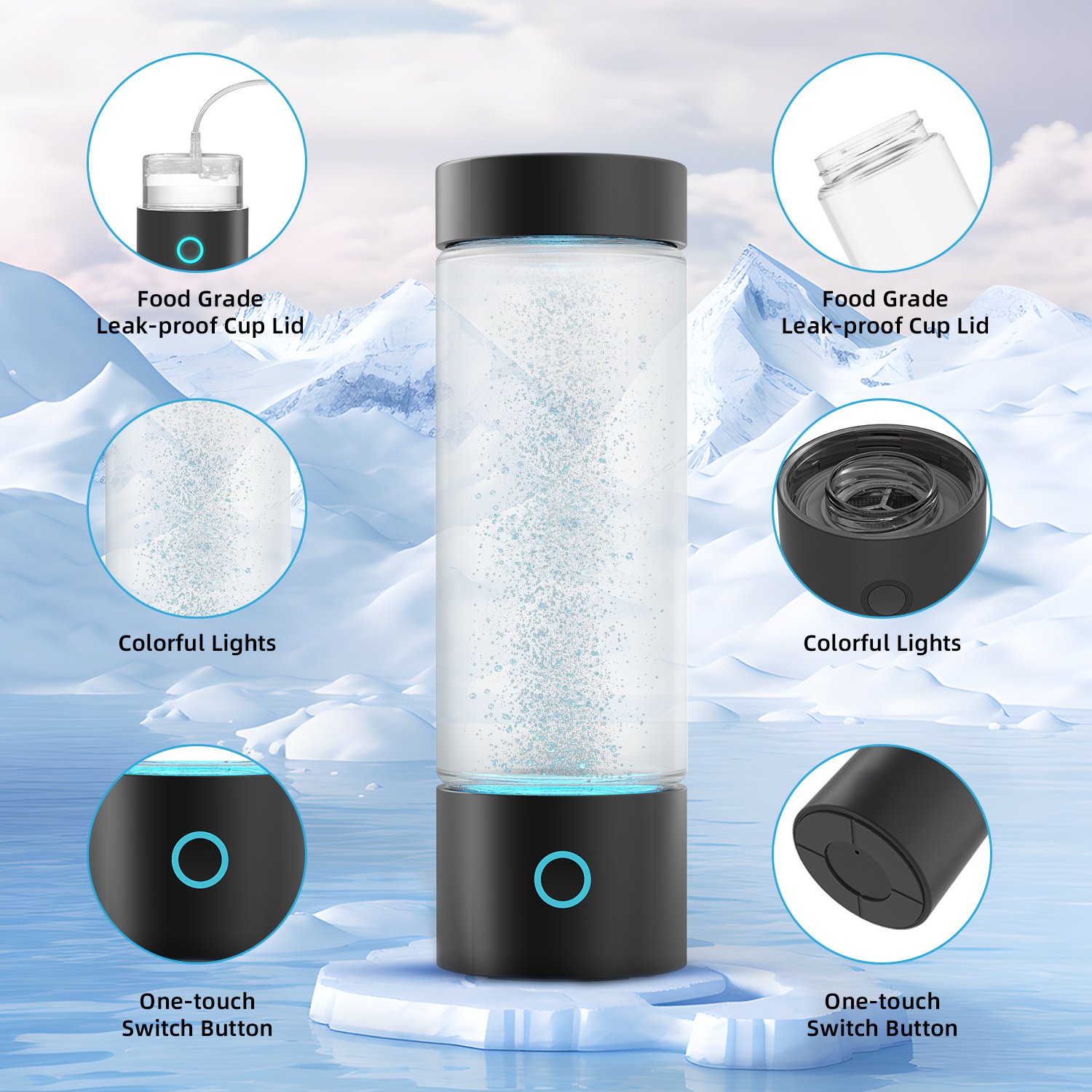 High Cost-effective Portable Chargeable Hydrogen-rich Water Cup 400ml SPE Electrolysis Healthy Oxidation Resistance