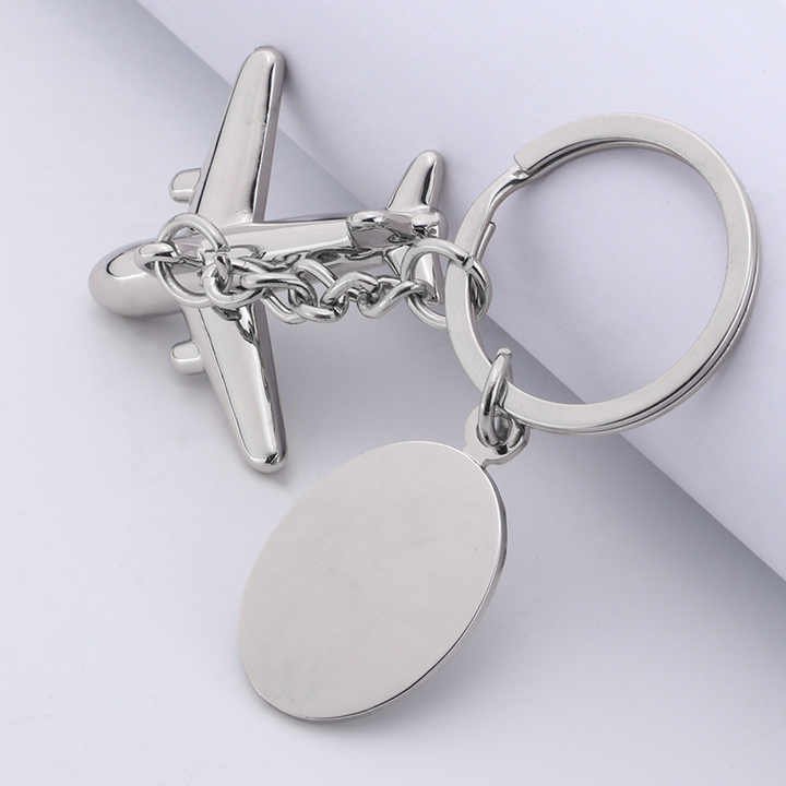 Factory Gift Alloy Souvenir Design Logo Pendant Aircraft Key Chain With Plate Accessories Metal Custom Airplane Shaped Keychain
