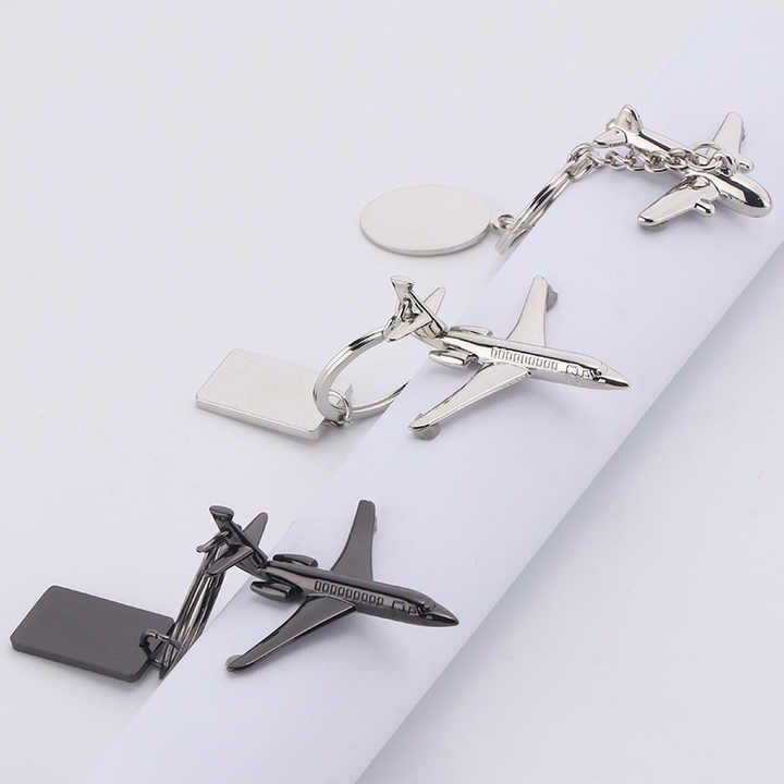Factory Gift Alloy Souvenir Design Logo Pendant Aircraft Key Chain With Plate Accessories Metal Custom Airplane Shaped Keychain