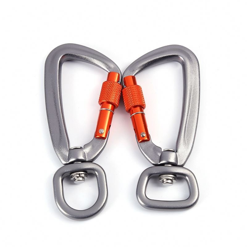 Metal Shaped Twist Auto Lock Dog Leash Carabiners 4kN Aluminum Anodized Swivel Hook Dog Leash Swivel Carabiner With Locking