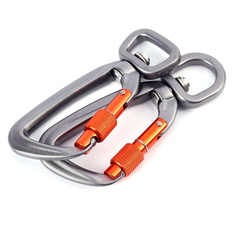 Metal Shaped Twist Auto Lock Dog Leash Carabiners 4kN Aluminum Anodized Swivel Hook Dog Leash Swivel Carabiner With Locking